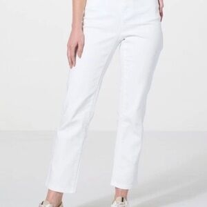 DG2 by Diane Gilman Virtual Stretch Crop Logo Denim Jeans 14P White Straight Leg